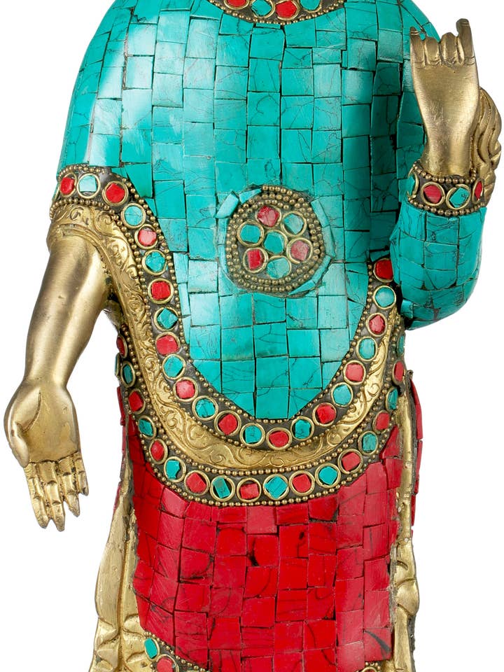 15" Standing Buddha - Tibetan Buddhist In Brass | Handmade for wholesale by Exotic India Art