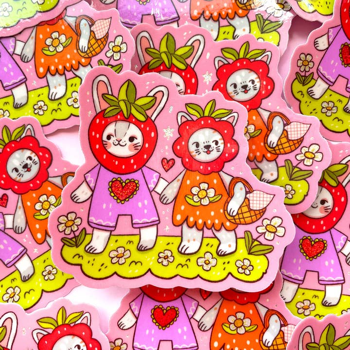 Illustrated By Natalia - Wholesale Sticker - Strawberry Friends ✷Shimmery Sticker✷1