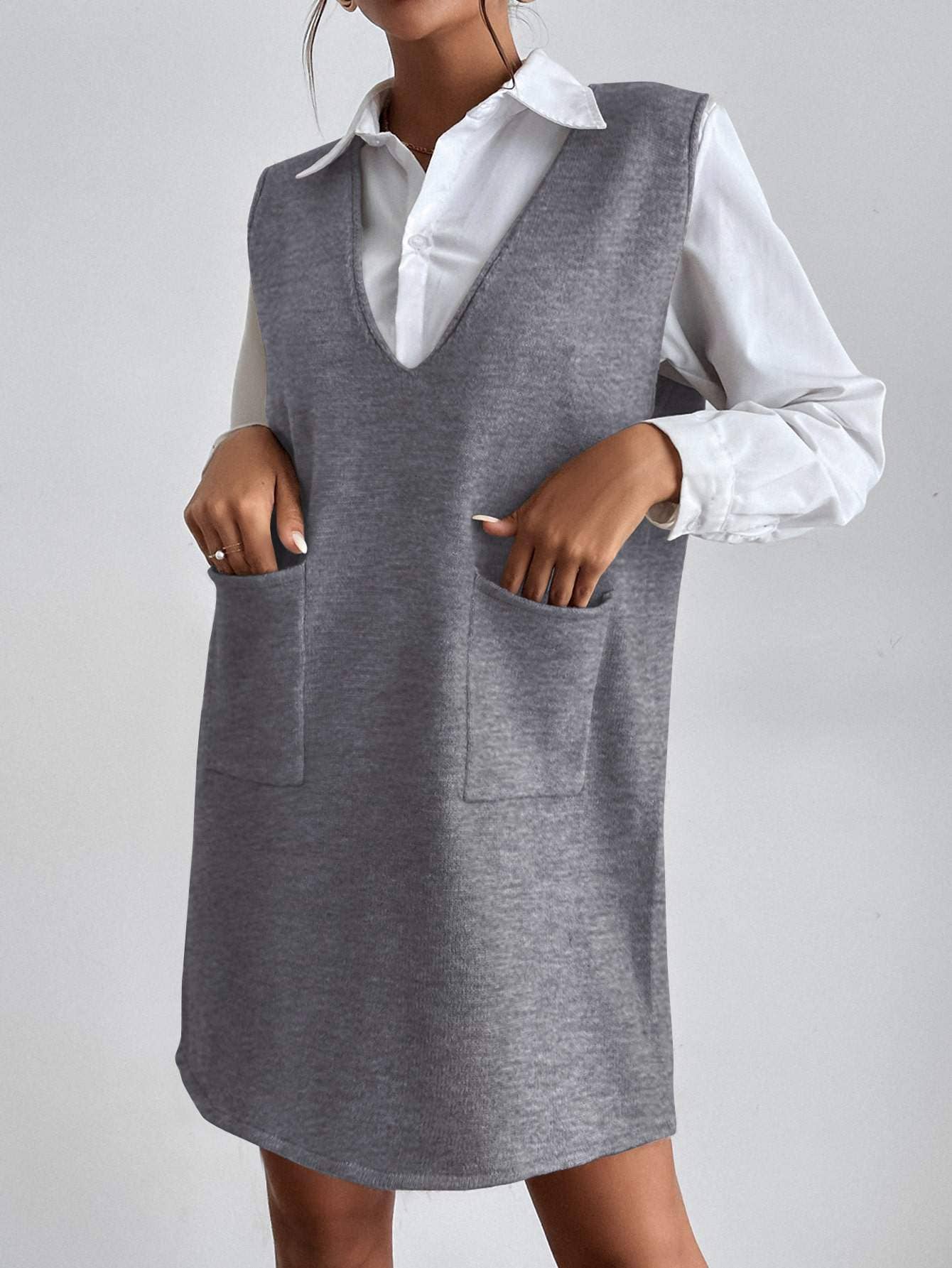 Queen Fashion - Wholesale Knit Sweater - Women's - pocket sleeveless sweater dress without blouse7