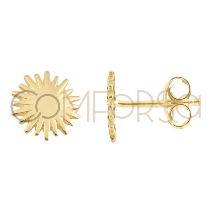 Sterling Silver 925 Gold Plated Sun Earring 10Mm for wholesale by COM FORSA SL