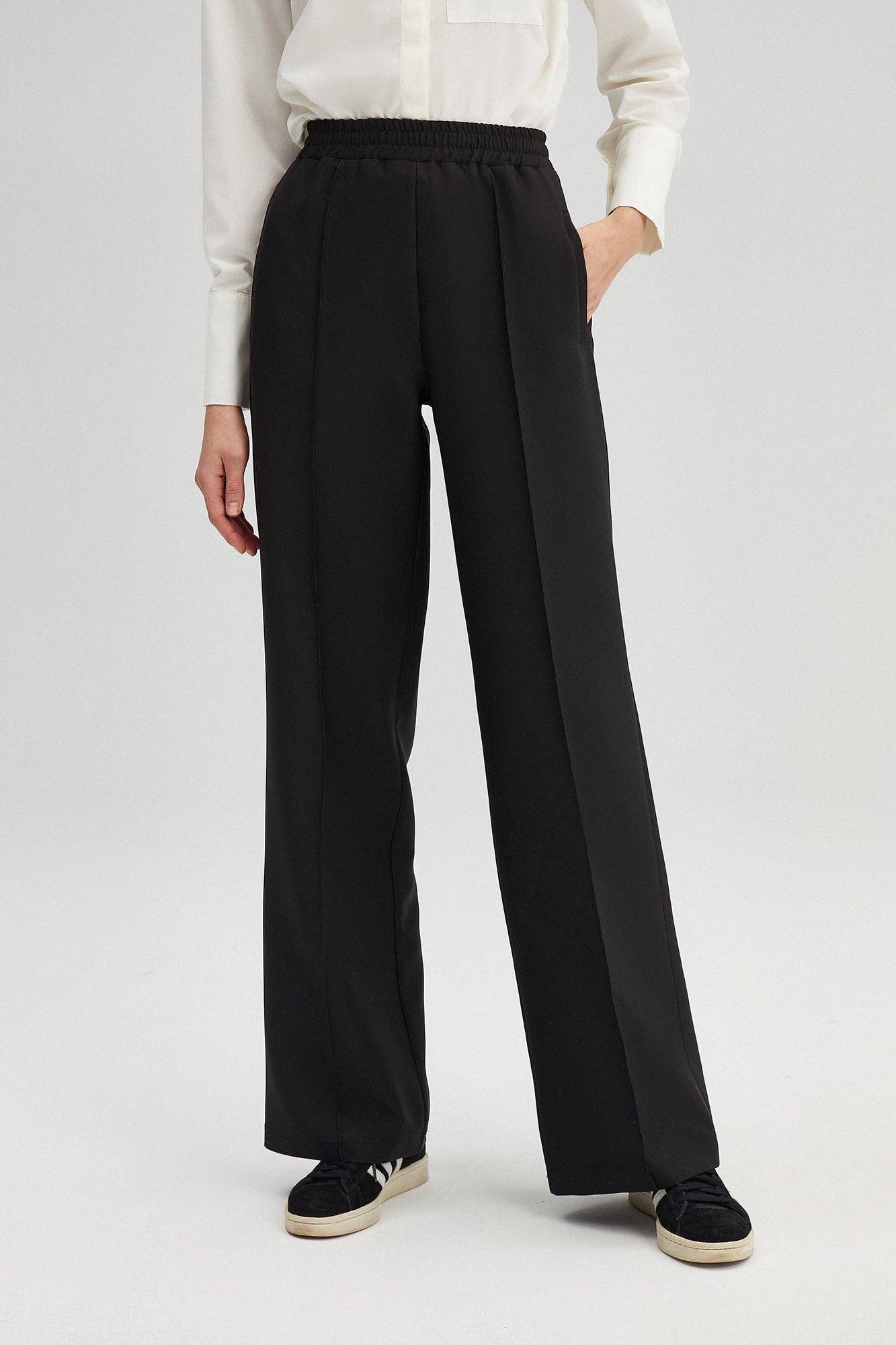 Black SOFT STRETCH HIGH-WAISTED CREPE PANTS  for wholesale on Faire1