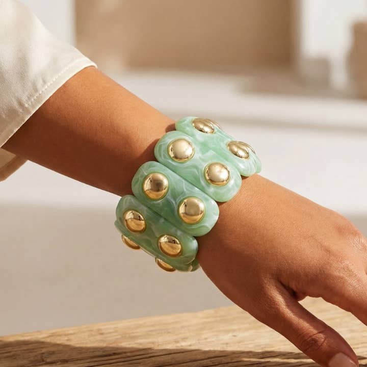 Metallic Studded Marble Resin Bars Elastic Bracelet for wholesale by The Looks by Fame Accessories