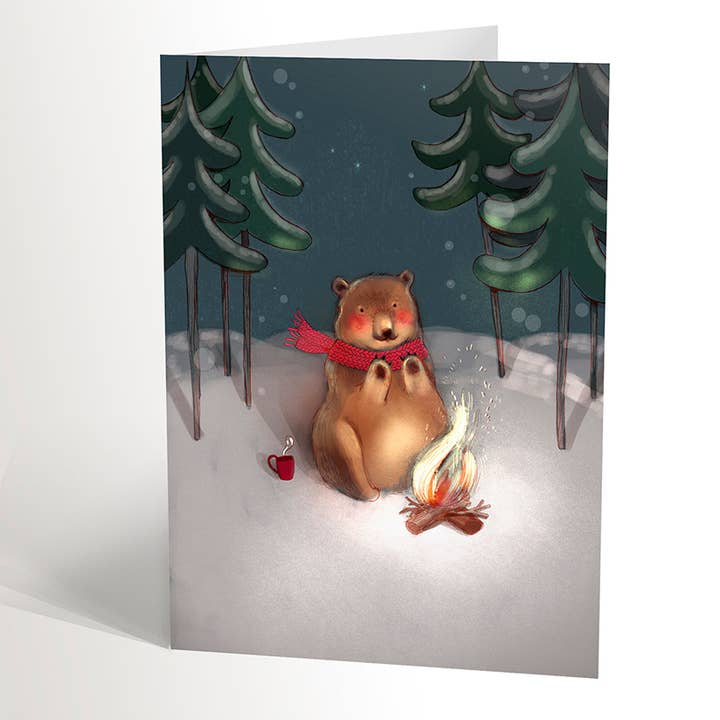 Cartão de Natal BEAR BY A FIRE por atacado de Valérie Boivin illustration