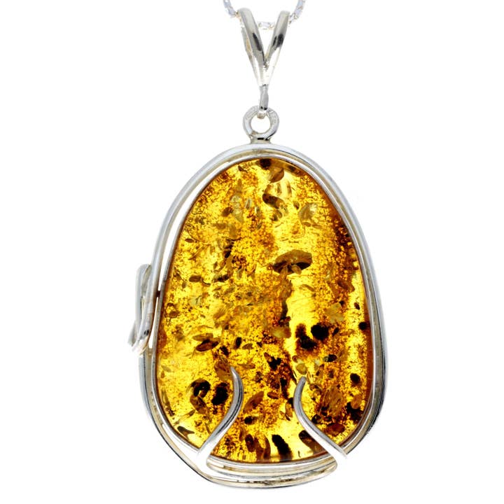 925 Sterling Silver & Genuine Honey Baltic Amber Exlusive Unique Pendant - PD2162 for wholesale by SilverAmber Jewellery