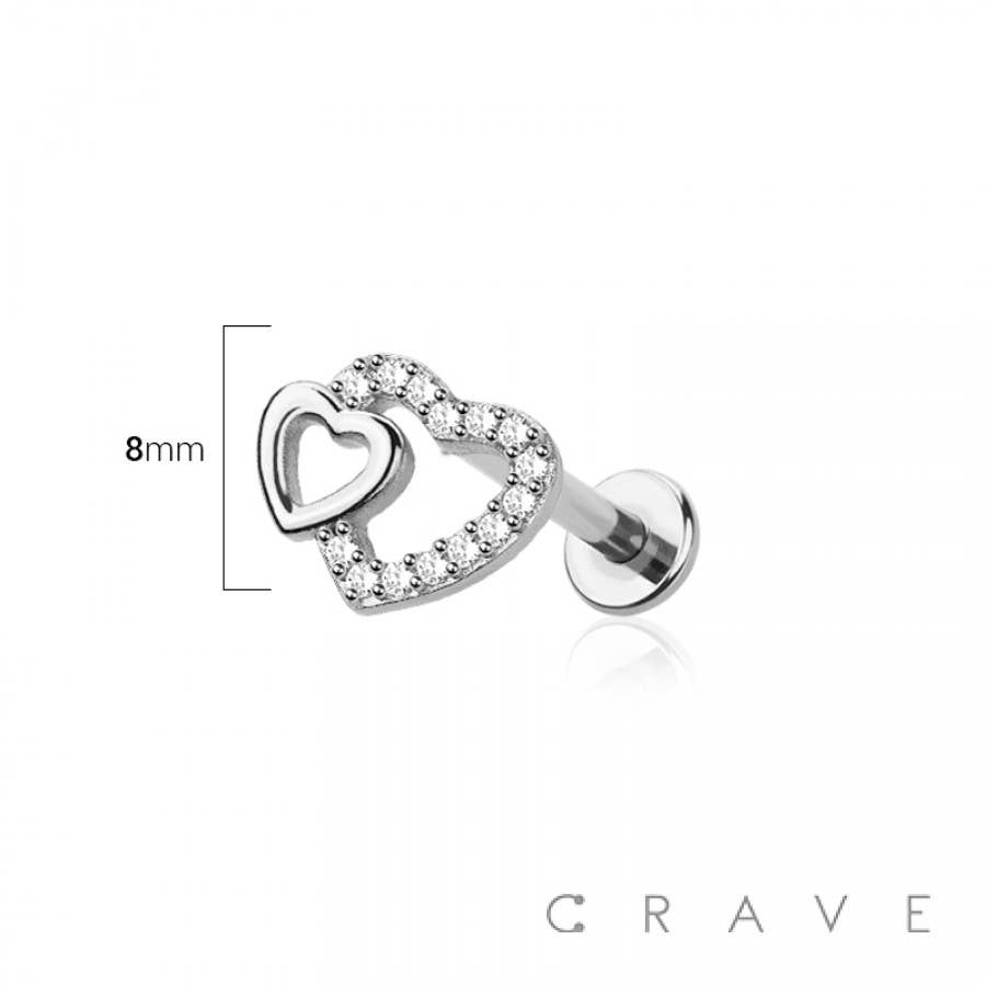 CRAVE - Wholesale Stud/Post Earrings - DOUBLE HEART INTERNALLY THREADED 316L SURGICAL STEEL LABRET1