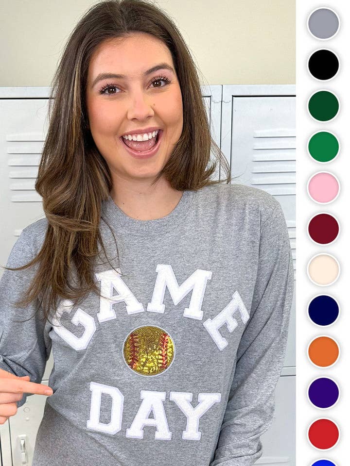 Game Day Sparkle Softball Adult Long Sleeve for wholesale by Sugar Stitch