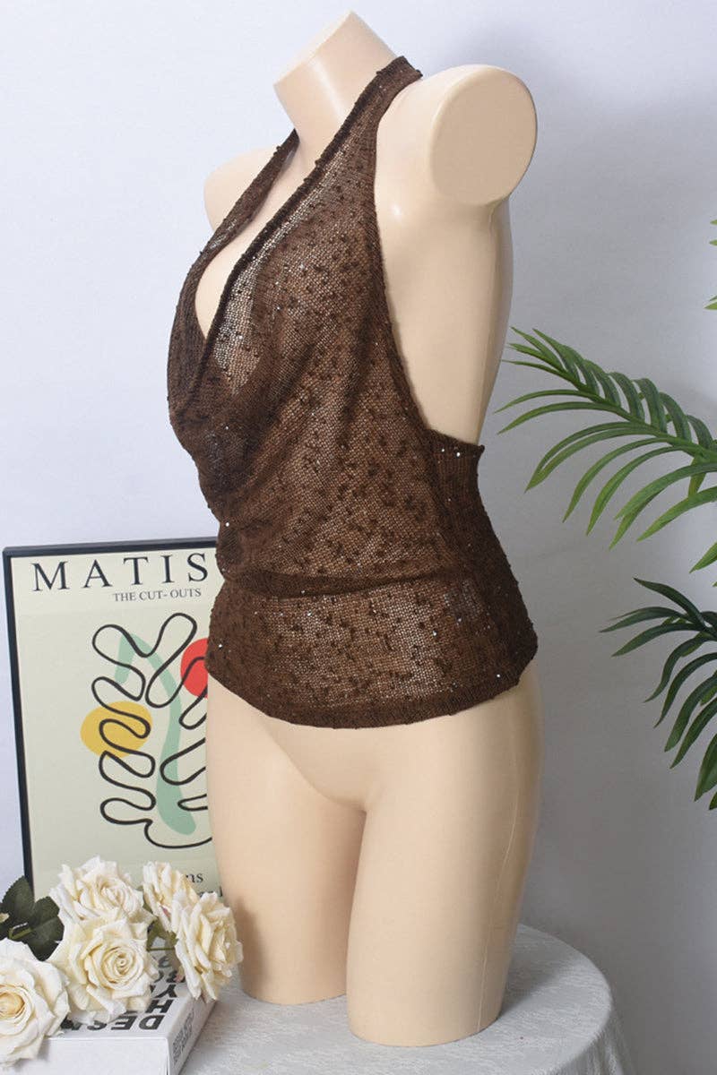 MARRON Camisole à col bénitier drapé en vente sur Faire5