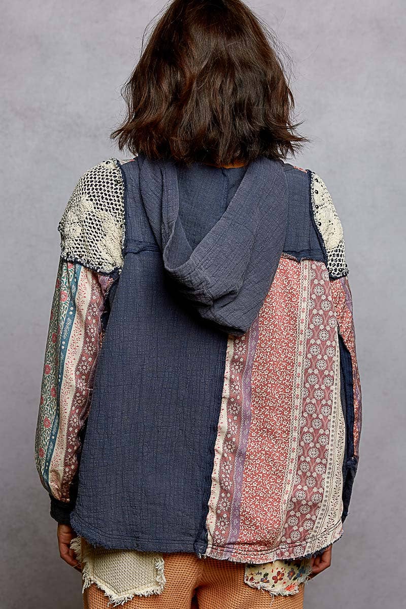 Pol Clothing - Vente Sweat à capuche – femme - Haut à capuche à manches longues avec col montant en double gaze et clous contrastants9