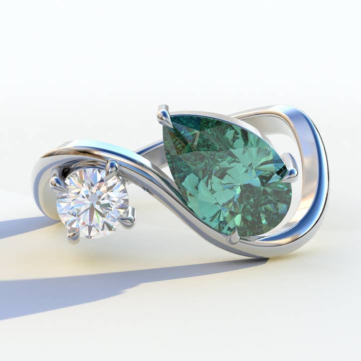 2.8 Carat Green Pear and Round Cut Lab Diamond Engagement Ring - Toi Et Moi for wholesale by Mohana Jewels - Luxury