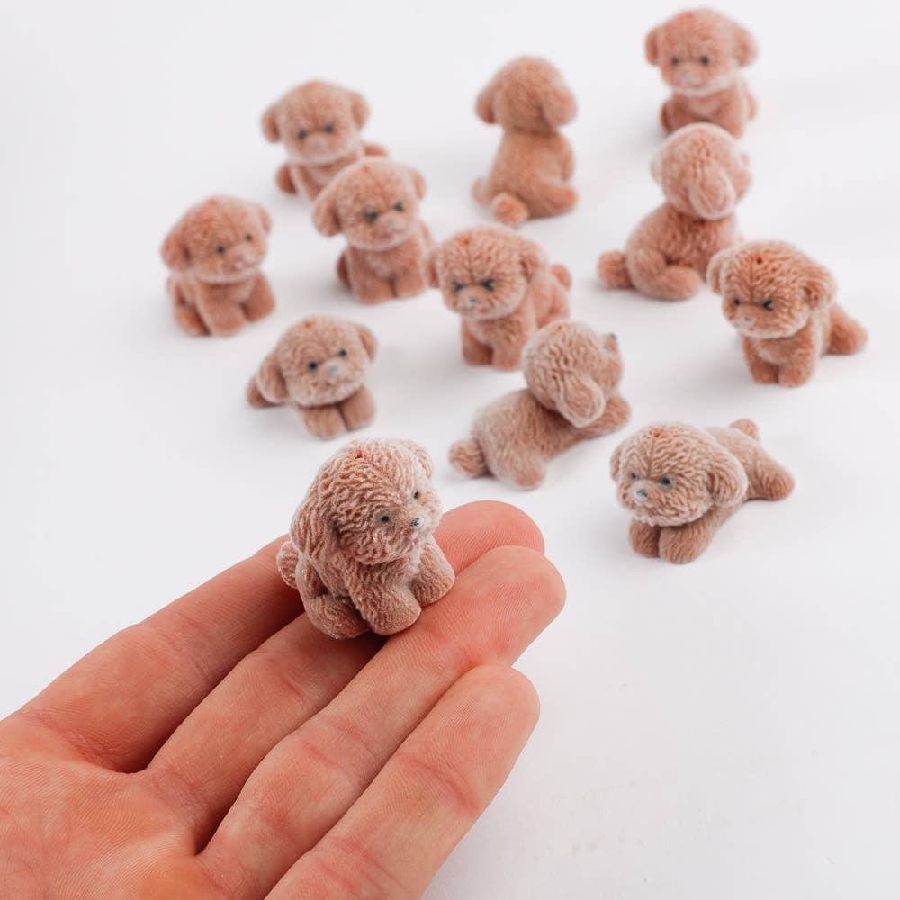 Factory Direct Craft - Wholesale Decorative Tabletop Object -  Flocked Brown Mini Baby Puppy Dogs (Bag of 12)2