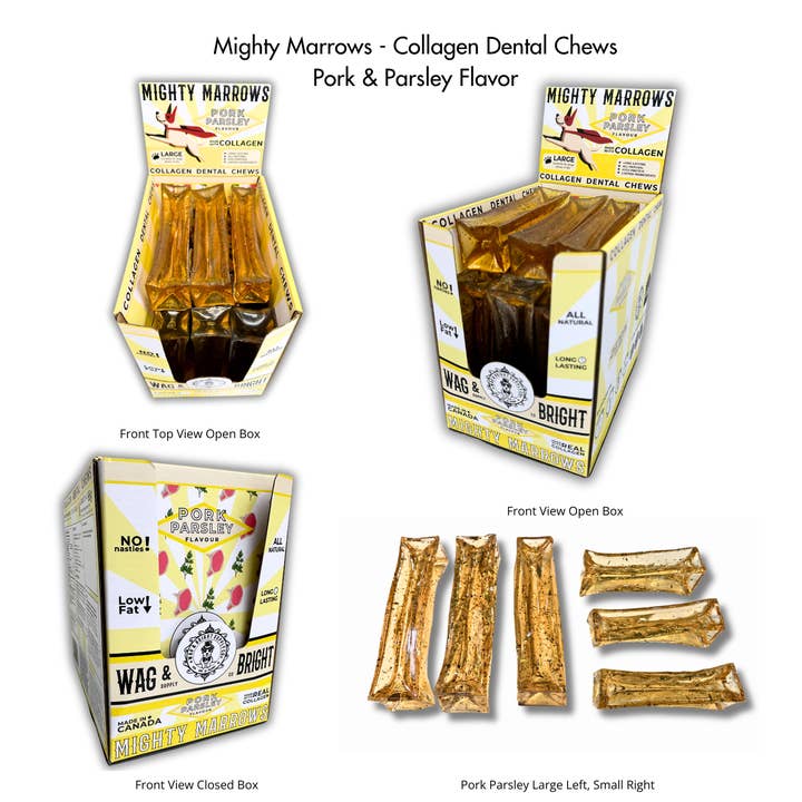 Wag & Bright Supply Co. - Wholesale Pet Bone/Rawhide - Dog - Mighty Marrows Collagen Dental Chew - Pork Parsley - SM/LG