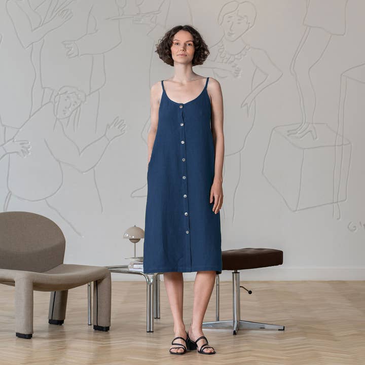 menique - Wholesale Dress - Women's - Linen Button Down Dress Hope - Casual Slip Dress12