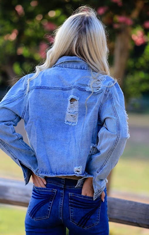Azzurro Giacca cropped in denim in vendita all'ingrosso su Faire2