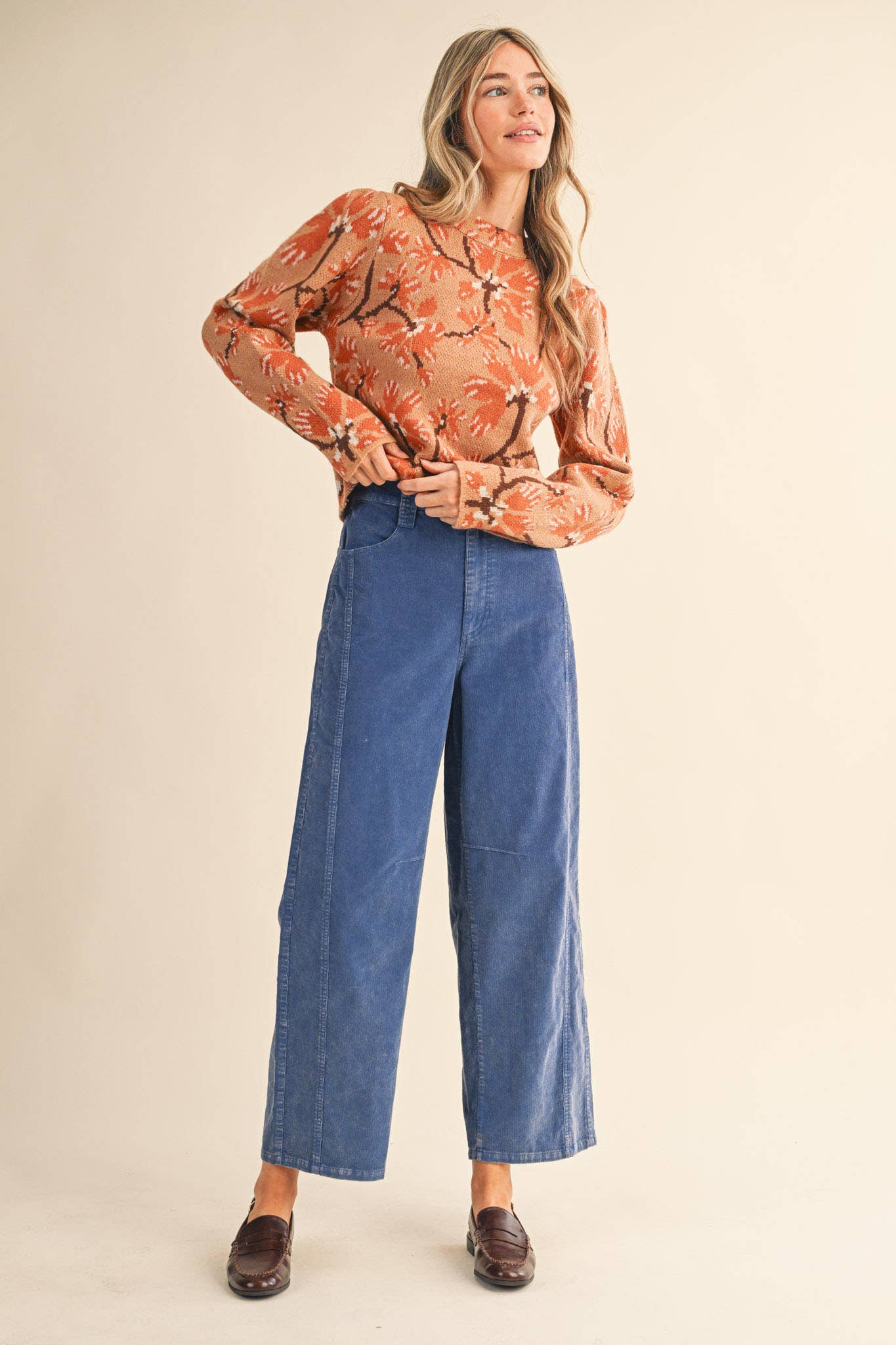 &MERCI - Wholesale Knit Sweater - Women's - FLORAL MOCK NECK SWEATER MSW111019