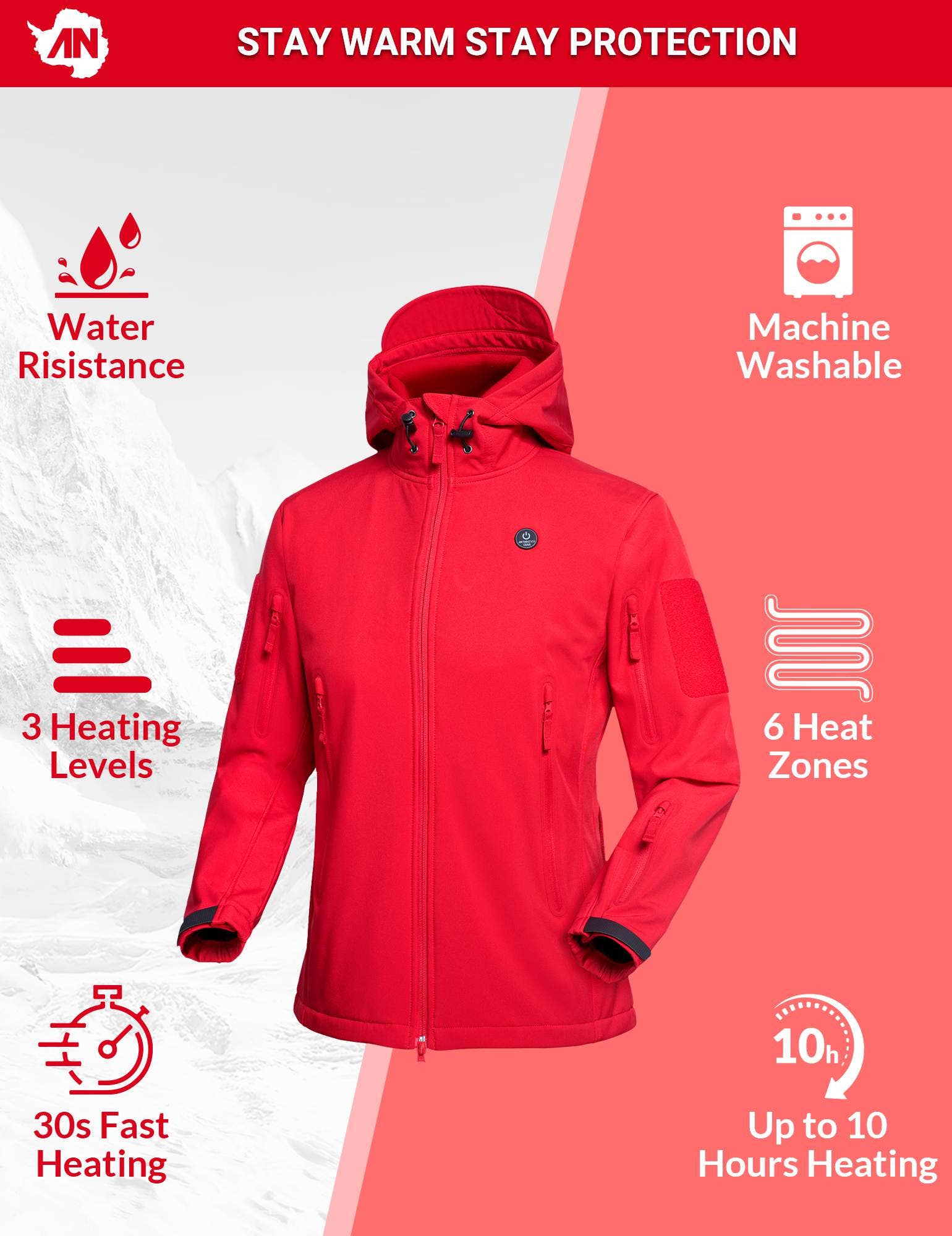 Antarctica Outdoors - Wholesale Jacket - Women's - ANTARCTICA GEAR Heated Jacket for Women, Winter Coat Soft Shell Heating Hood Jacket17