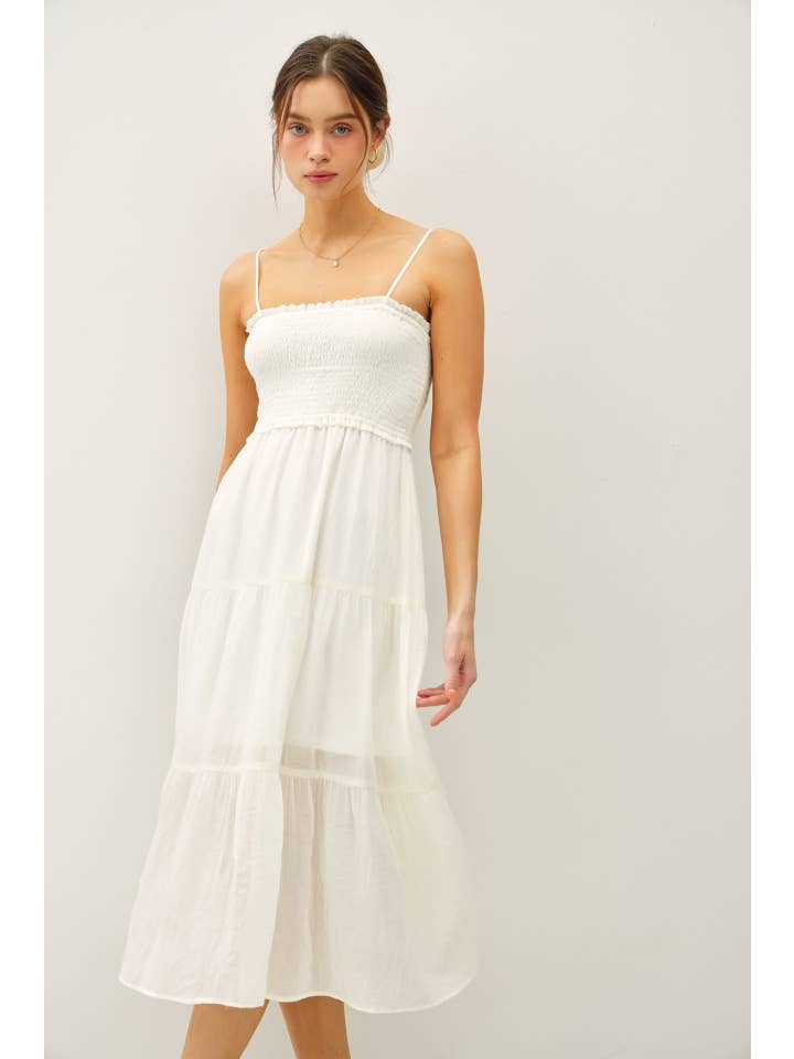 Be Cool - Wholesale Dress - Women's - SHEER MIDI DRESS W/ SMOCKED BODICE