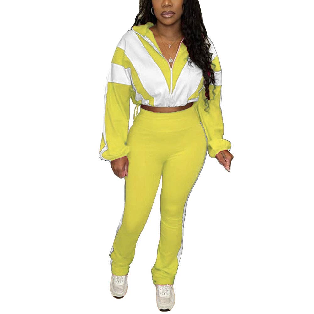 MB Fashion Wholesale - Wholesale Top & Pant Set (NOT Loungewear) - Women's - EVERY FASHION Zip-Up Crop Jacket & High-Waist Jogger Set HR2501514