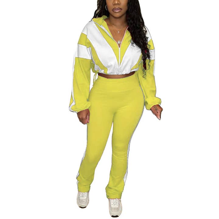 MB Fashion Wholesale - Wholesale Top & Pant Set (NOT Loungewear) - Women's - EVERY FASHION Zip-Up Crop Jacket & High-Waist Jogger Set HR2501514