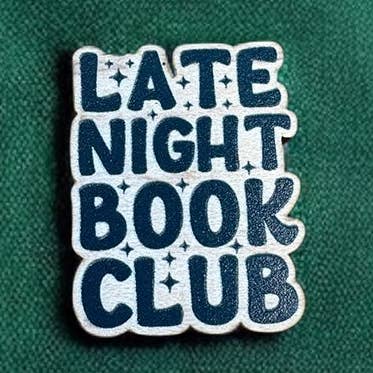 Late Night Book Club - Wooden Pin Badge for wholesale by The Enamel Pin Factory