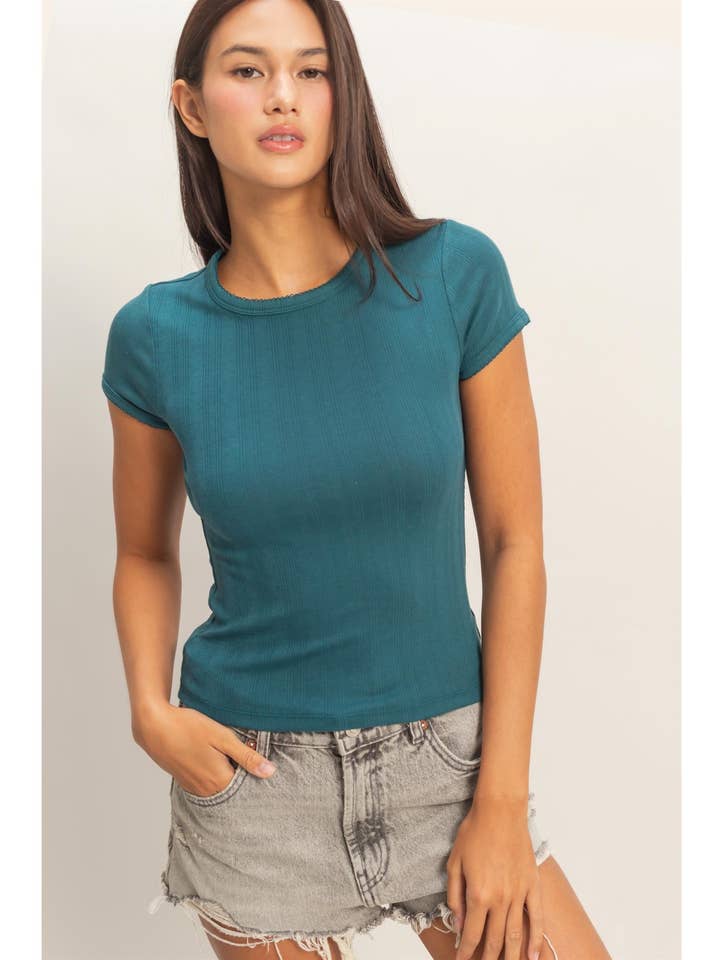 Top de manga corta con punto calado para venta al por mayor de HYFVE