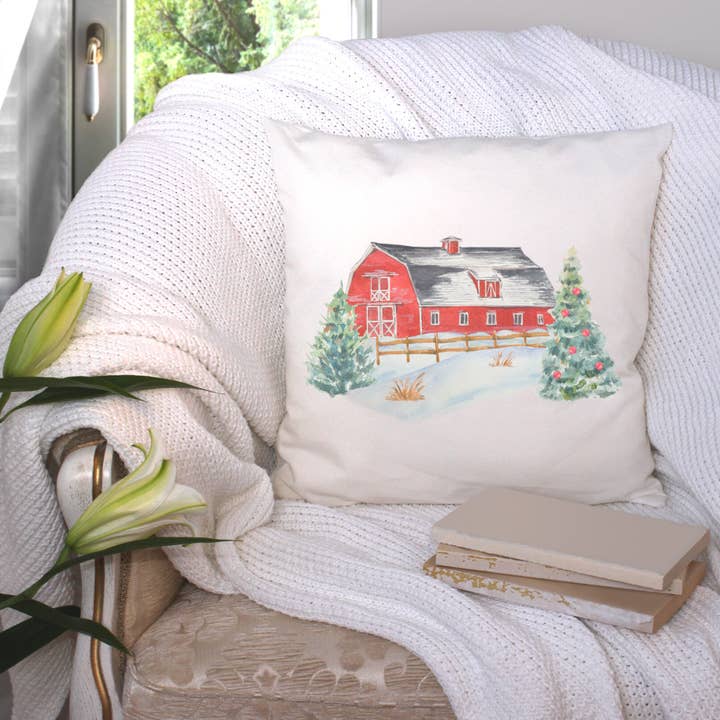 Christmas Barn Pillow Cover for wholesale by Go Charlotte