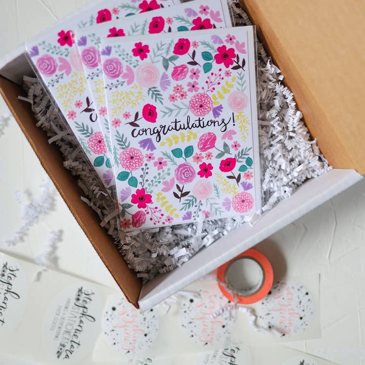Stephanie Tara Stationery - Wholesale Felicitatie-kaartje - Gefeliciteerd Floral wenskaart1