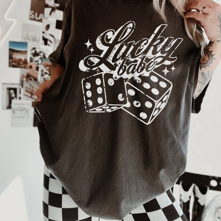 Lucky Babe Dice Comfort Colors Tee *8 Colors (S-3X) for wholesale by Chloe Vs Tank