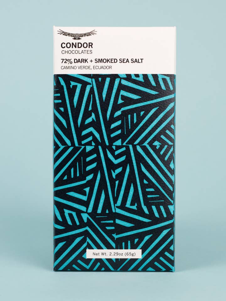 72% + Smoked Sea Salt Dark Chocolate Bar - Case (10) for wholesale by Condor Chocolates