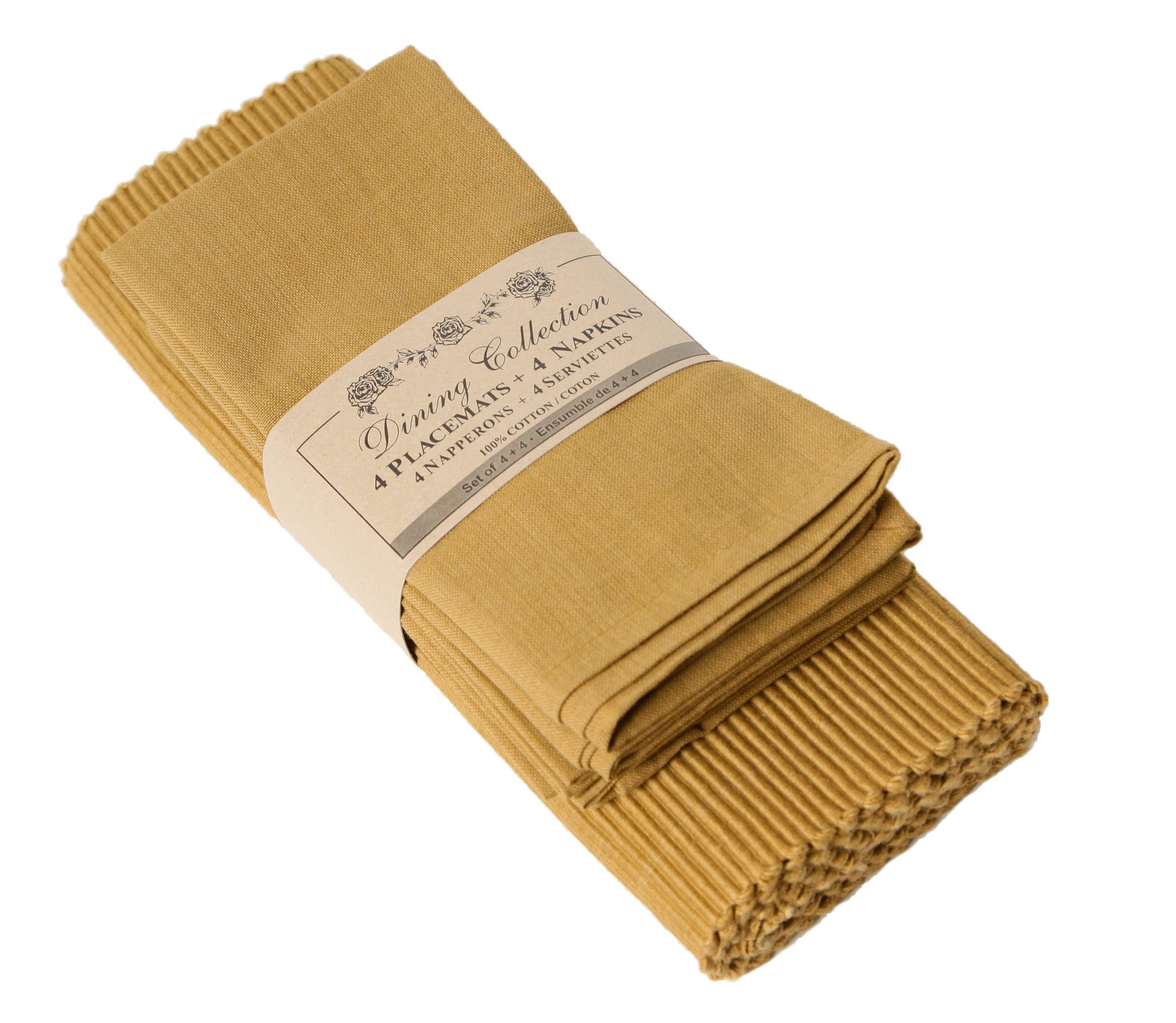 Accent Linen - Wholesale Placemat - Placemats 4 + 4 Napkins Set - Mustard