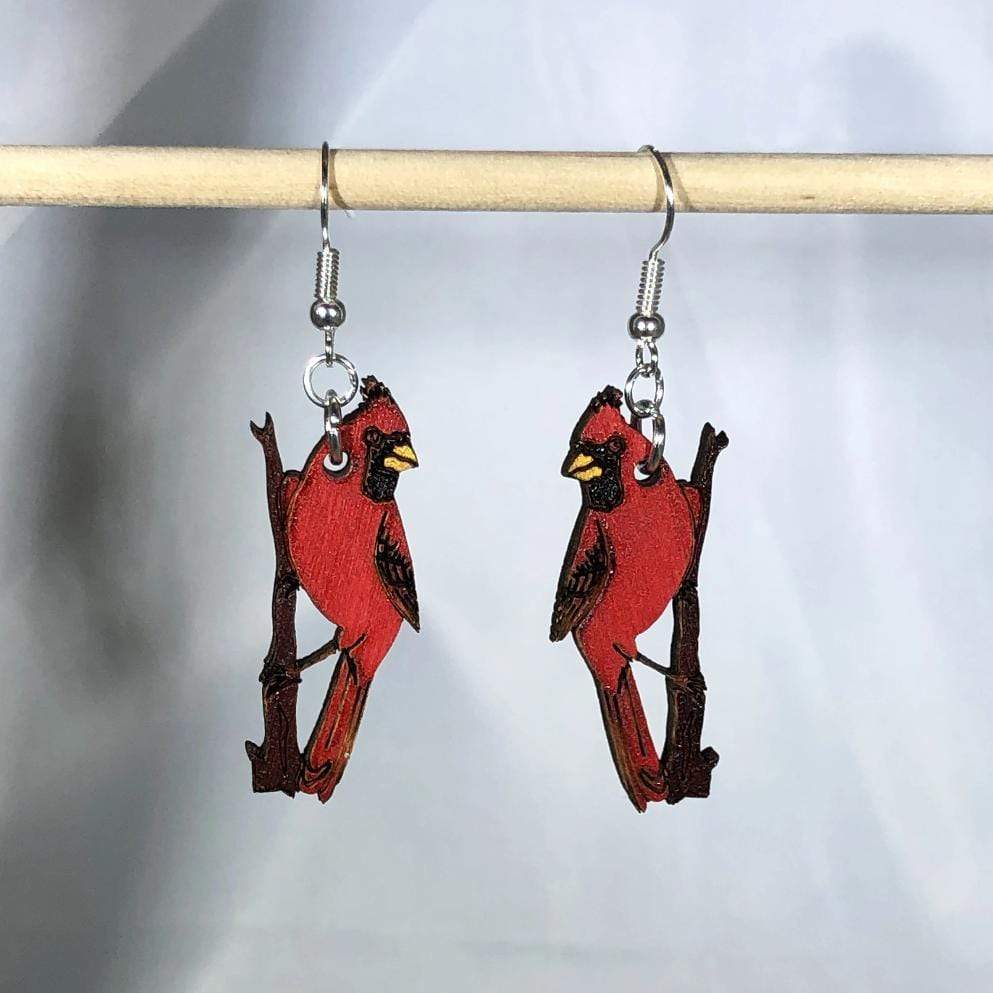 Cates Concepts - Vente Boucles d'oreilles pendantes - Boucles d'oreilles pendantes en bois Cardinal rouge1