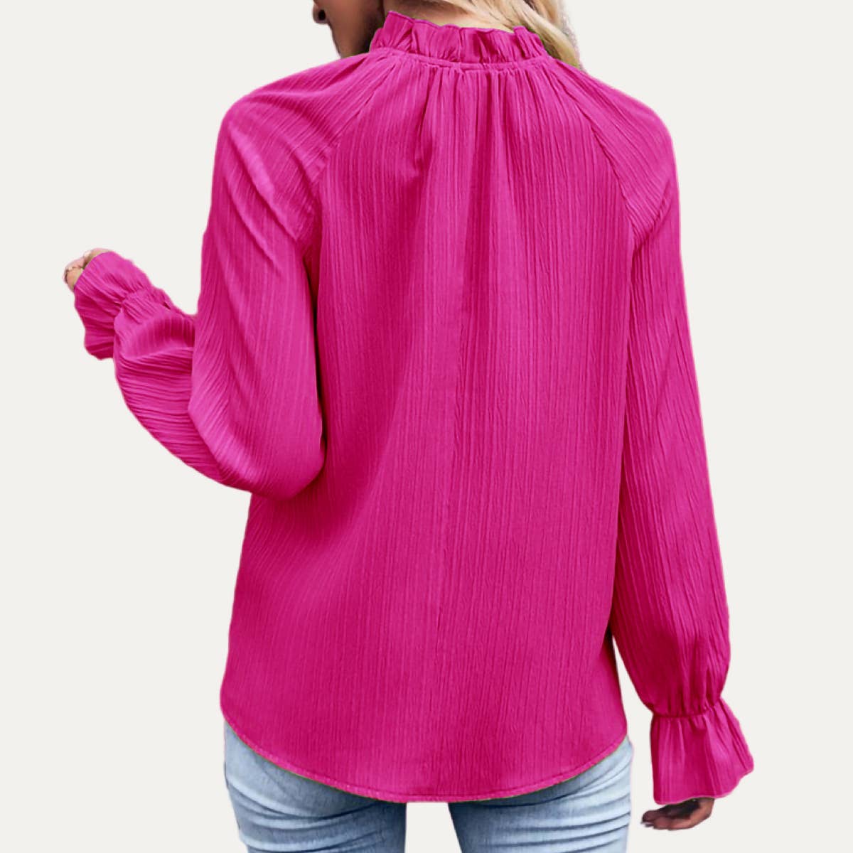 The Moment Collection – Großhandel Bluse – Damen – Chic und texturiertes Langarmshirt mit Rüschen im Vintage-Look4