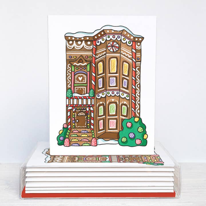 Brenna Daugherty Illustration - Wholesale Season's Greetings Card - San Francisco Gingerbread House Holiday Cards - Set of 6