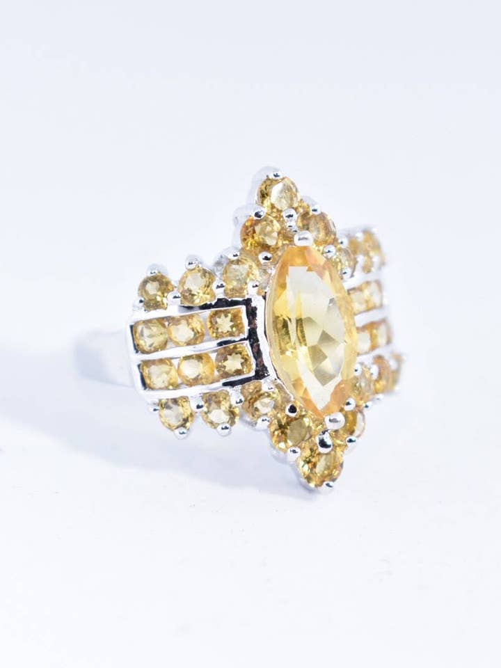 Vintage Golden Citrine Ring Deco 925 Sterling Silver for wholesale by Nemesis Jewelry NYC