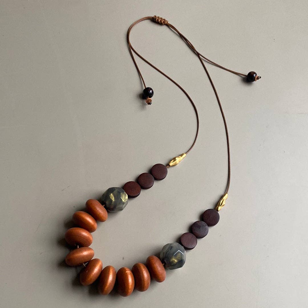 Gist Jewellery - Wholesale Beaded/Pearl Necklace - CST09 - Adjustable cord necklace - Orange, Burgundy3
