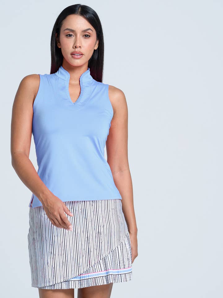 Women's UPF 50+ Pleated Mock Tank - POWDER BLUE for wholesale by Lucky In Love