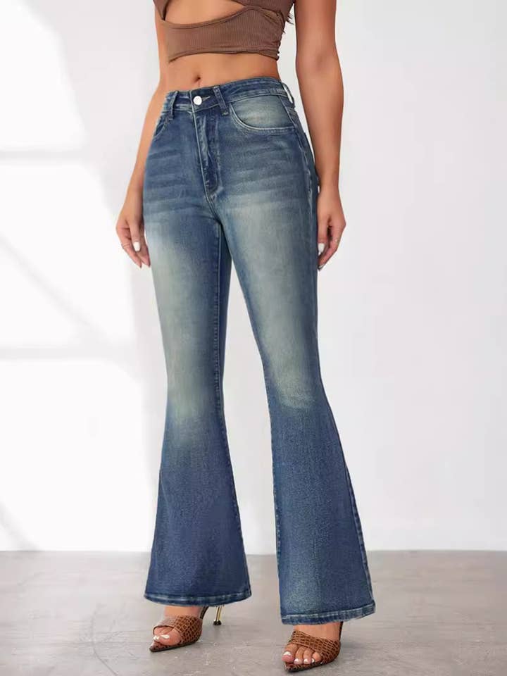 Blue Retro Slim Fit Micro Flared Jeans for wholesale on Faire