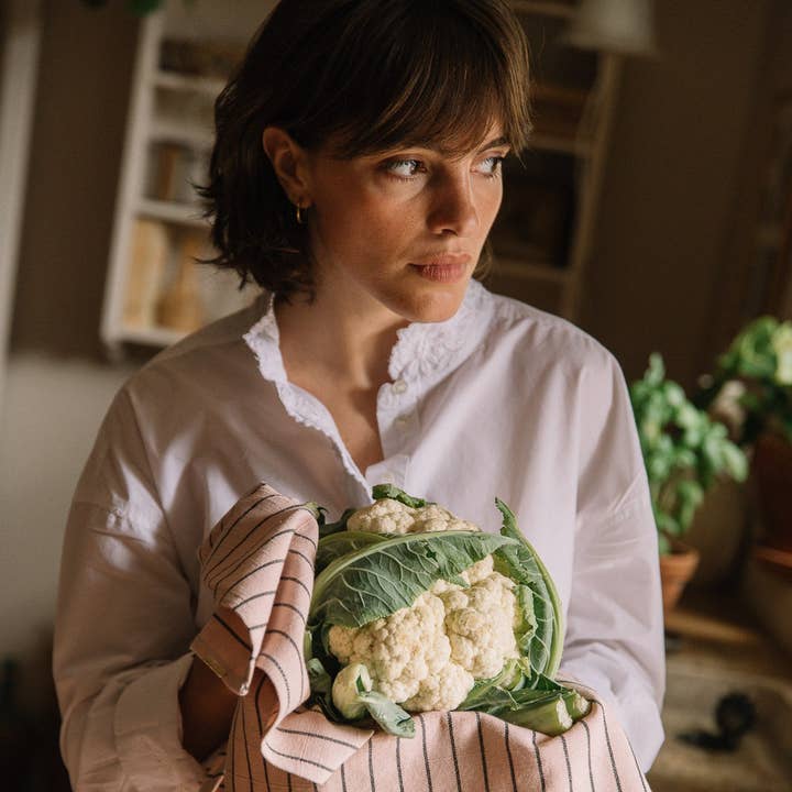 Les Pensionnaires - Wholesale Tea Towel - Delicate Pink Striped Tea Towel in Slub Cotton0