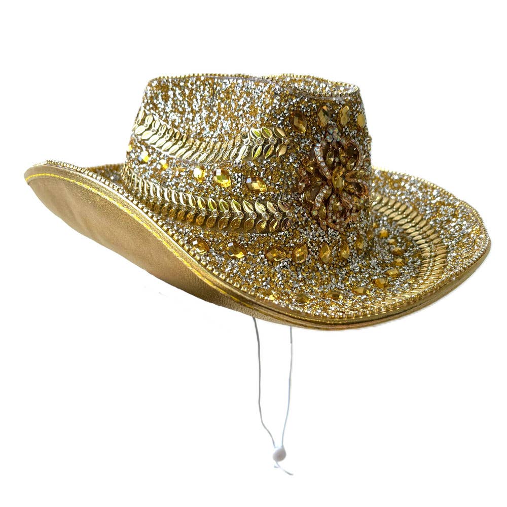 Stylex Party - Wholesale Cowboy Hat - Women's - Gold Deluxe Cowgirl Hat Fancy Dress Hat Diamond Luxury1