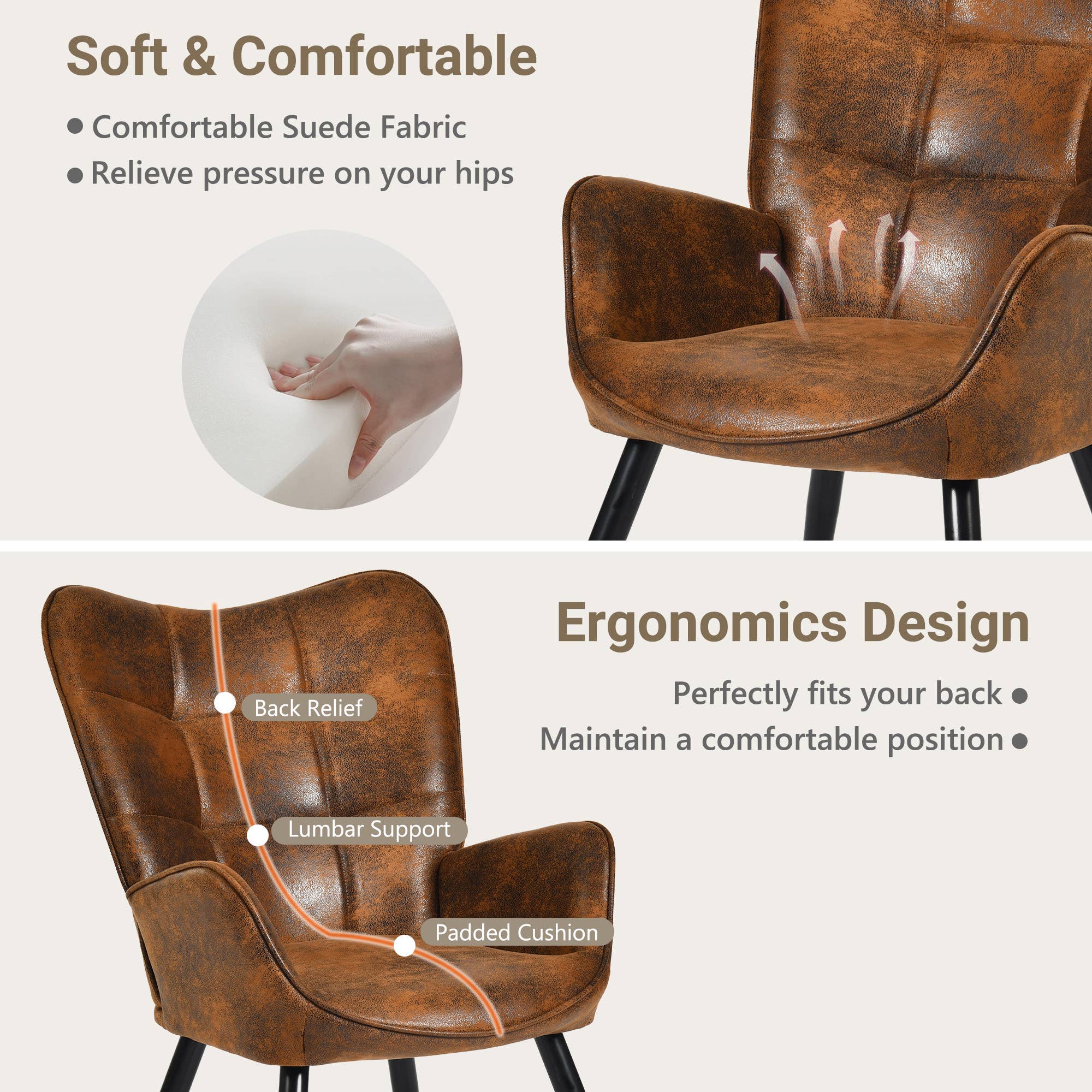 HOMYCASA DESIGN INC - Wholesale Chair - Modern Tufted Accent Chair with Suede Finish in Brown7