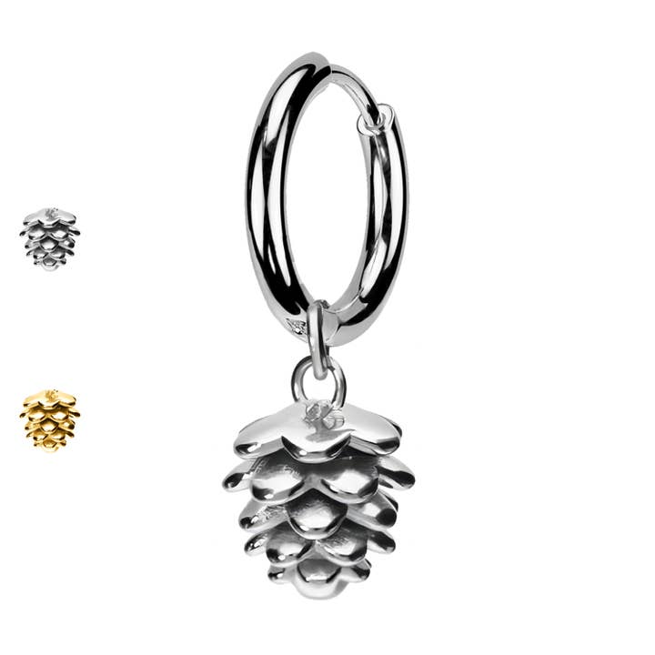 Awaken - Wholesale Single Earring - PO-491 Clicker Hoop with Hanging Pinecone2