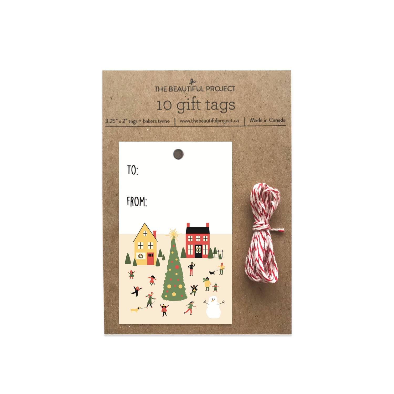 The Beautiful Project - Wholesale Gift Tag - Happy Holiday Village Christmas Gift Tags set of 10 w/ twine