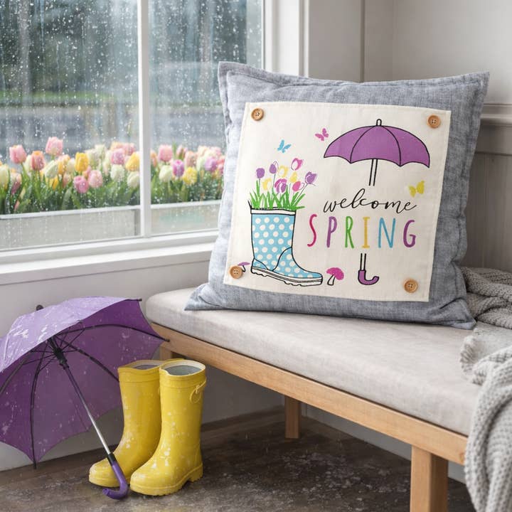 PANNEAU CARRÉ UNIQUEMENT : Fleurs Tulipe Vintage Floral BOTTINE DE PRINTEMPS pour la vente par PillowPanels