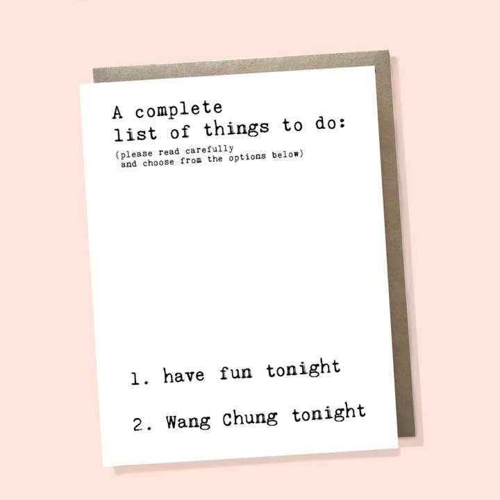 Things To Do Wang Chung greeting card, funny birthday for wholesale by Bangs & Teeth
