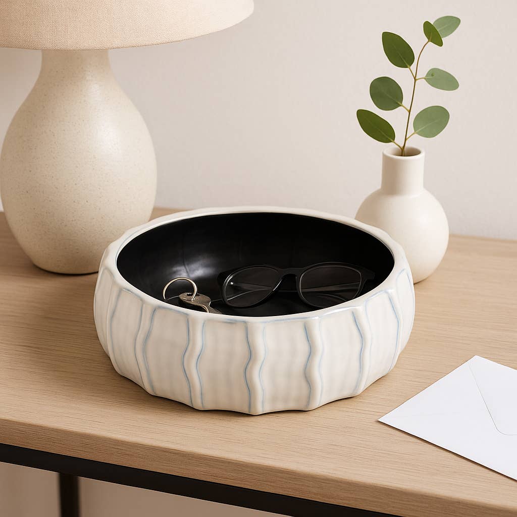 Sagebrook Home - Wholesale Decorative Plate/Dish/Bowl - Decorative Bowl - White/Blue Ceramic Sea Urchin, 11 in.1