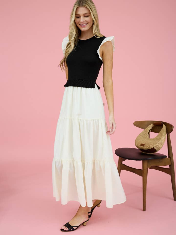 Blu Pepper - Wholesale Dress - Women's - MIXED MEDIA SWEATER VEST MIDI DRESS