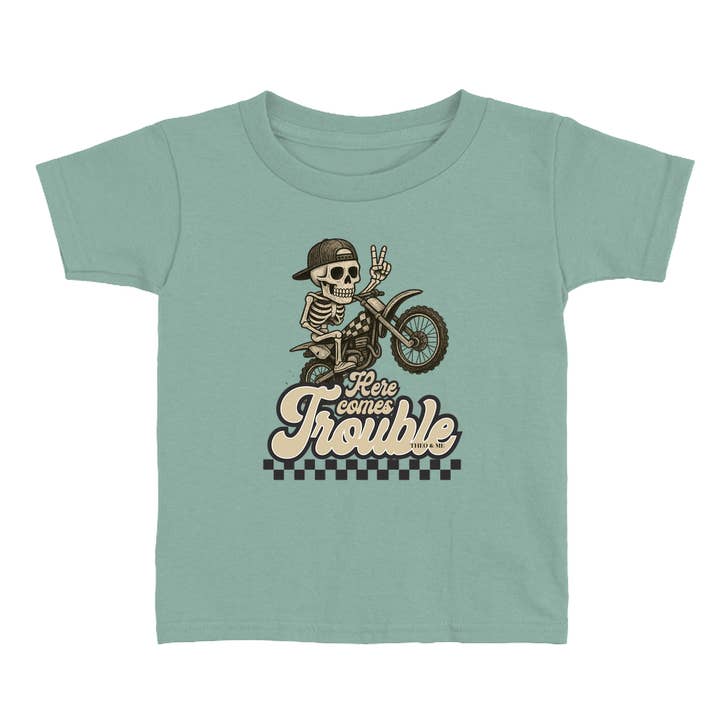 Toddler Here Comes Trouble T-Shirt - Dirt Bike and other Purchase Wholesale here comes trouble. Free Returns & Net 60 Terms on Faire trending on Faire.