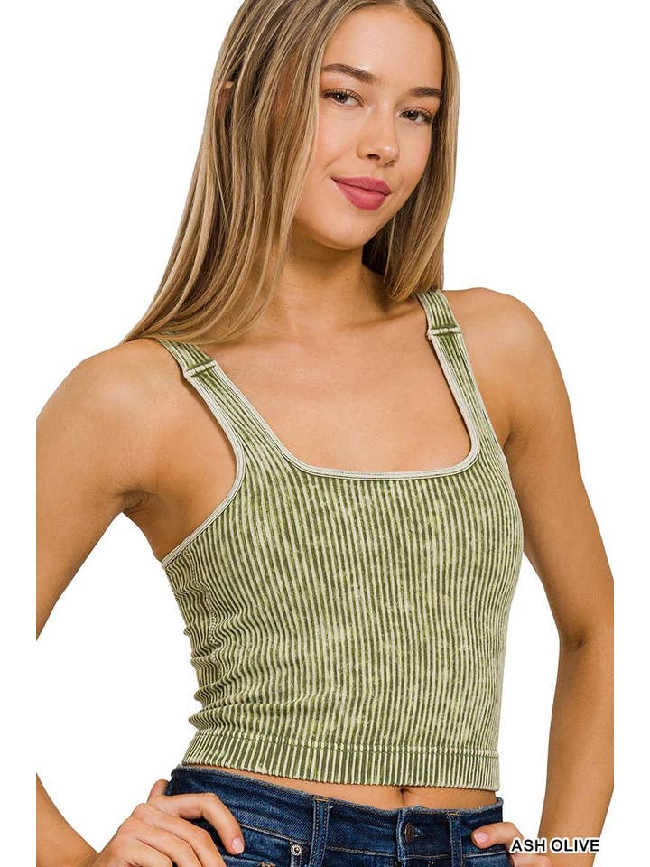Vanilla Monkey - Wholesale Tank Top - Women's - Washed Seamless Square Neck Bra Padded Tank Top1