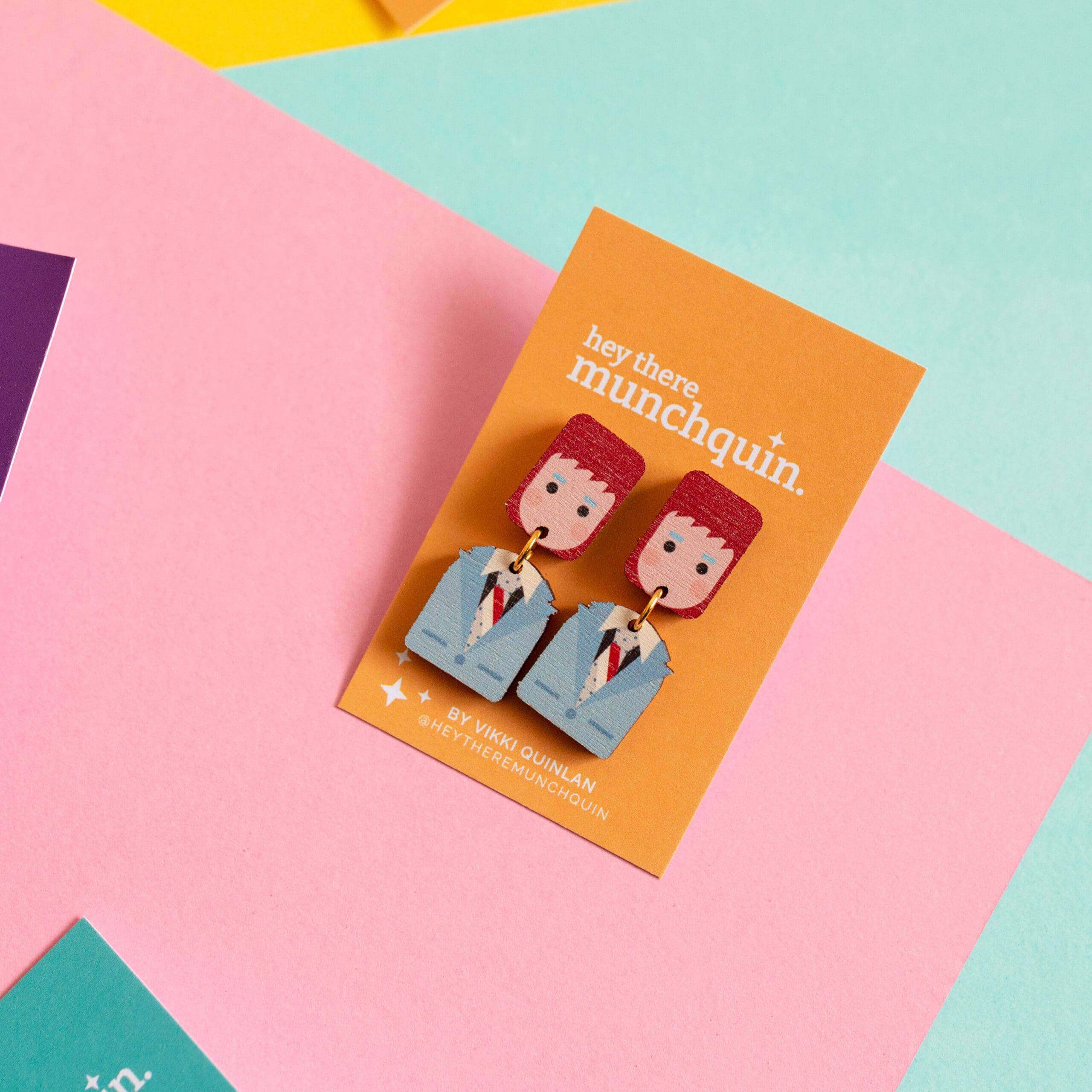 Hey There Munchquin - Wholesale Dangle Earrings - David Bowie (Life on Mars) - wooden dangle earrings