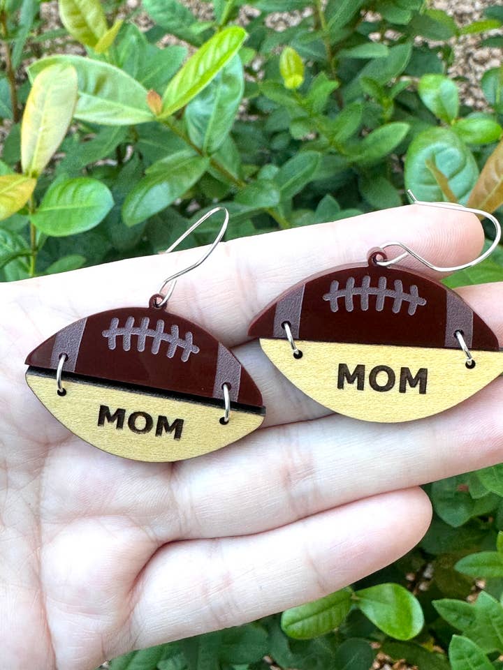 Football Mom Dangle Earrings, Sports Earrings, Team Spirit for wholesale by Laser & Color Designs LLC