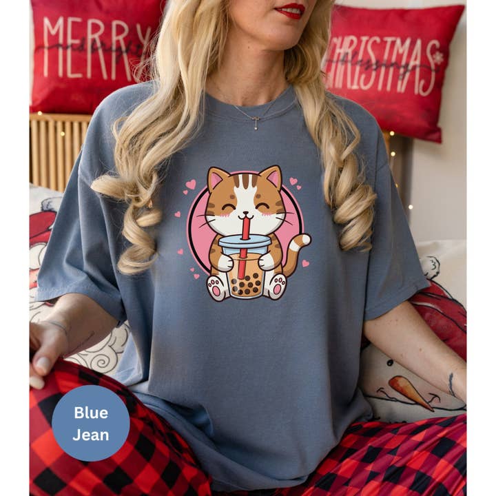 Graphic Galore - Wholesale Screen Printed T-Shirt - Women's - Anime Kawaii Cat Boba Tea Shirt, Cute Japanese Neko Tee For The Anime Fan, Boba Lover Shirt, Gift For The Japanophile, Adorable Kitten Shirt6